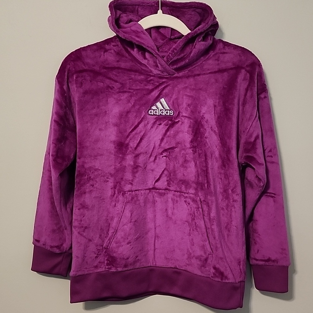 Adidas girl size L / 14 teen girl purple plush hooded pullover